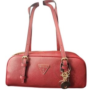 GUESS Red Saffiano Leather Shoulder Bag